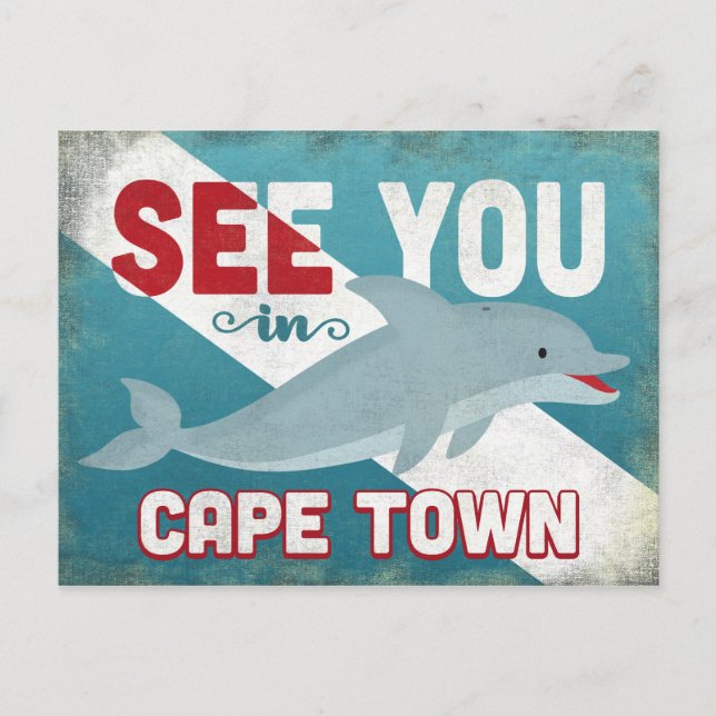 Kapstadt Dolphin - Retro Vintage Travel Postkarte (Vorderseite)