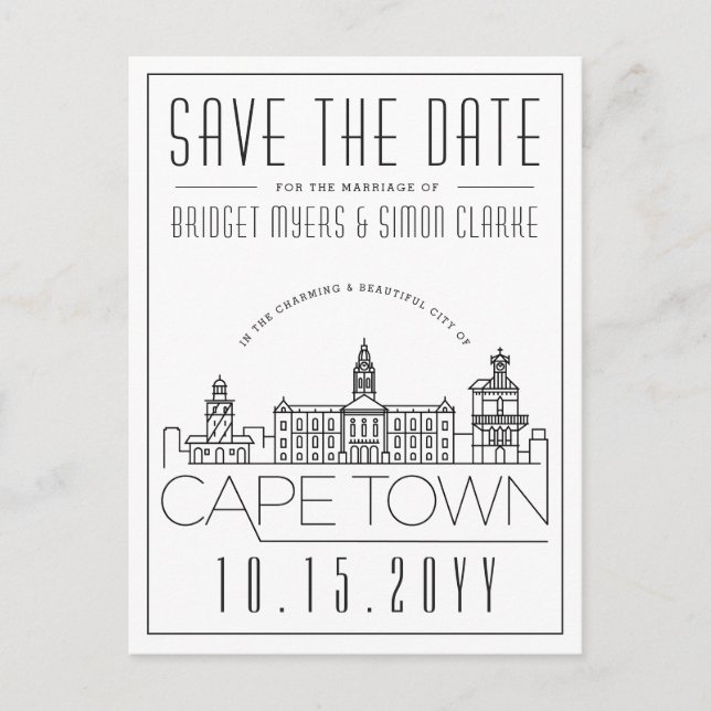 Kapstadt | Stilisierte Skyline Save the Date Postkarte (Vorderseite)