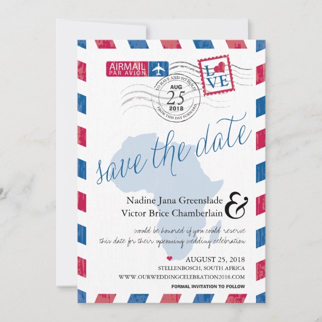 Kapstadt Südafrika Airmail Save the Date (Vorderseite)