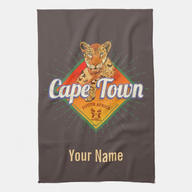 Kapstadt Südafrika Retro Leopard Vintag Geschirrtuch (Vertikal)