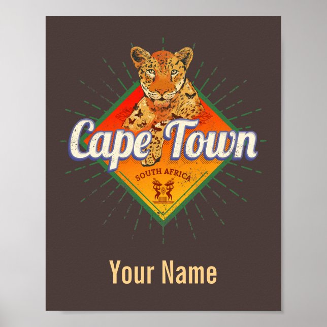 Kapstadt Südafrika Retro Leopard Vintage Poster (Vorne)