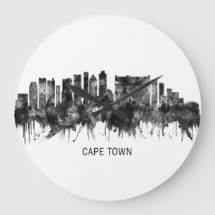 Kapstadt Südafrika Skyline BW Große Wanduhr