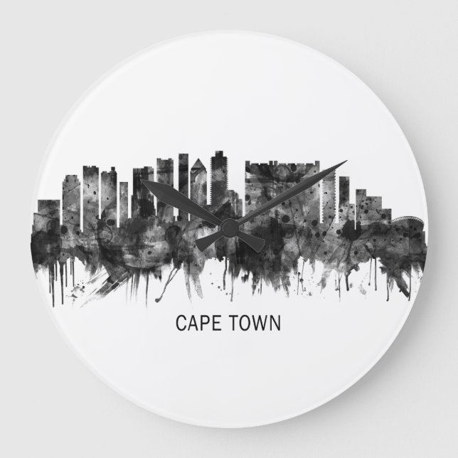 Kapstadt Südafrika Skyline BW Große Wanduhr (Vorderseite)