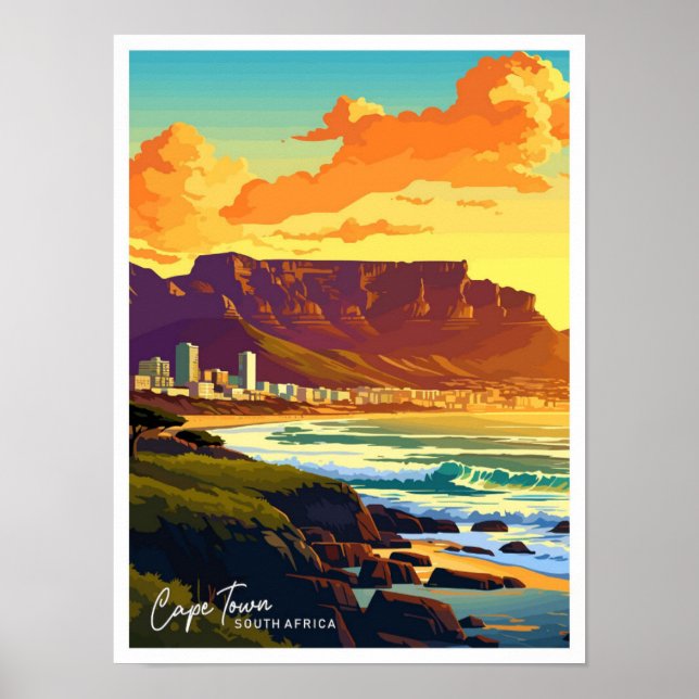 Kapstadt Südafrika Vintage Darstellung Poster (Vorne)
