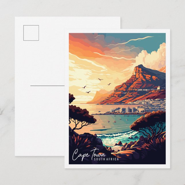Kapstadt Südafrika Vintage Reise Illustration Postkarte (Vorne/Hinten)