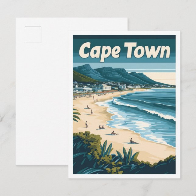Kapstadt Südafrika Vintage Travel Illustration Postkarte (Vorne/Hinten)