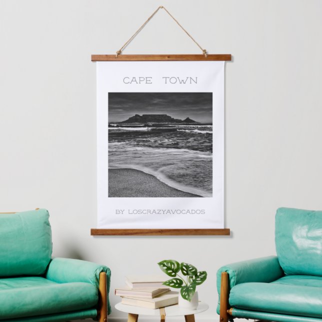 Kapstadt Tafelberg Ozeanwelle Strand Wandteppich Mit Holzrahmen (Wohnzimmer)