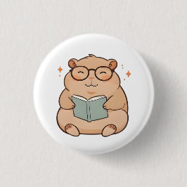 Kapybara mit Brille Kawaii Design beim Lesen Button