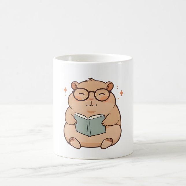 Kapybara mit Brille Kawaii Design beim Lesen Kaffeetasse (Mittel)