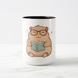 Kapybara mit Brille Kawaii Design beim Lesen Zweifarbige Tasse