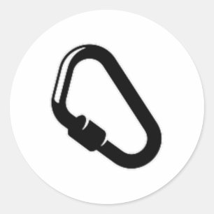 Karabiner-Camping-Logo auf einer Tasche Lustiges A Runder Aufkleber