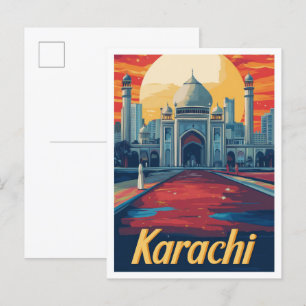 Karachi Pakistan Kunst Vintage Reiseillustration Postkarte