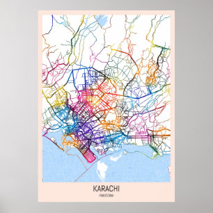 Karachi Pakistan Stadtkarte Poster