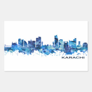 Karachi Skyline Pakistan Blue Rechteckiger Aufkleber