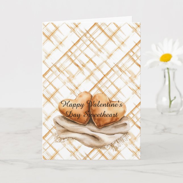 Karamell-Creme-Streifen-Herz-Kissen-Decke-Liebe Karte (Kleine Pflanze)