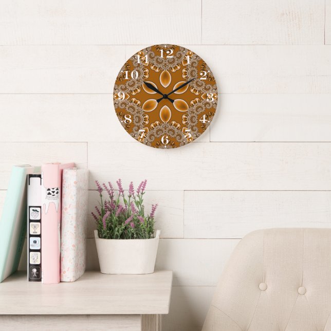 Karamell-Fraktal-Spitzen-Rundclock Große Wanduhr (Lesesaal)