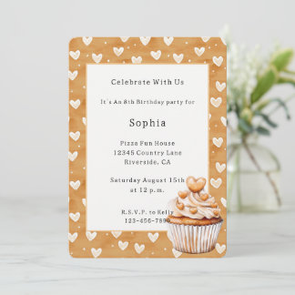 Karamell Herzen Cupcake Geburtstag   Einladung