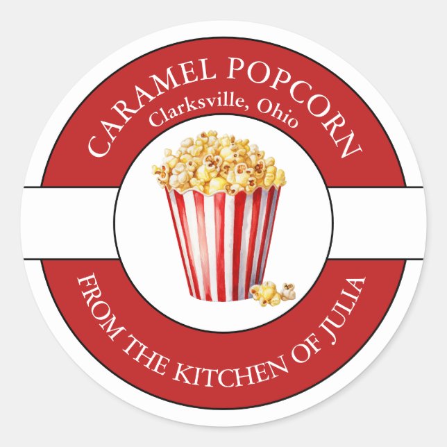 Karamelll-Popcorn-Etikett Runder Aufkleber (Vorderseite)