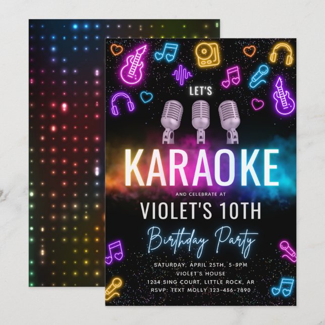 Karaoke Birthday Einladung | Karaoke-Party (Vorne/Hinten)