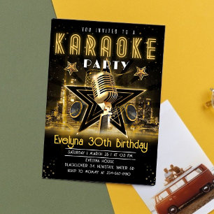 Karaoke Gold Night Anniversaire Fête Invitation