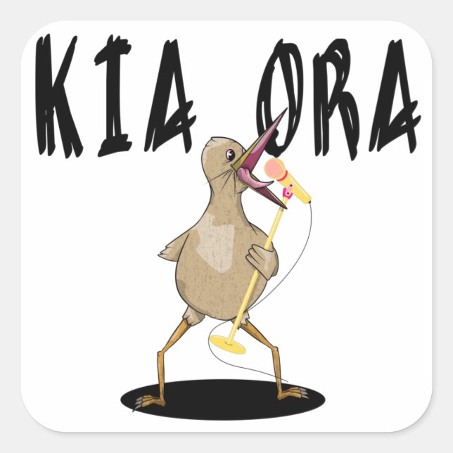 Karaoke Kiwi Quadratischer Aufkleber (Vorderseite)
