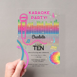 Karaoke Neon Glow Birthday Singing Music Party  Acryleinladungen