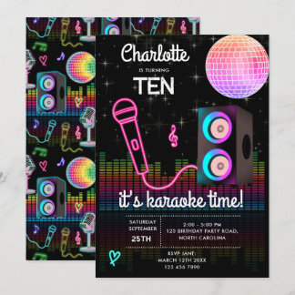 Karaoke Neon Glow Singen Disco Party Geburtstag Einladung