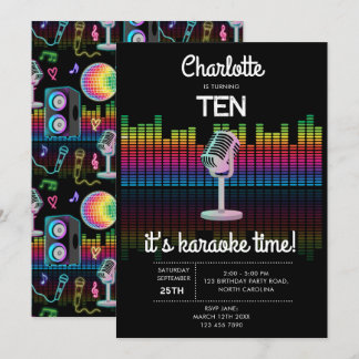 Karaoke Neon Glow Singing Music Party Birthday Einladung