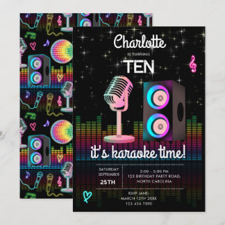 Karaoke Neon Glow Singing Music Party Birthday Einladung