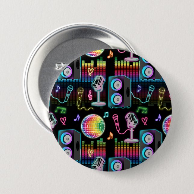 Karaoke Neon Glow Singing Music Party Button (Vorne & Hinten)