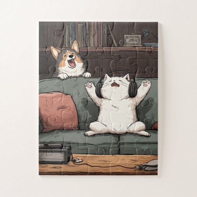 Karaoke Night - Cat & Corgi Puzzle (Vertikal)