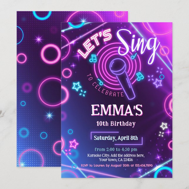 Karaoke Party Einladung (Vorne/Hinten)