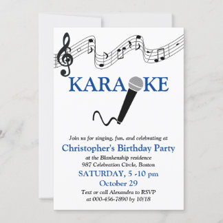 Karaoke Party Musikalisches Schuhmikrofon Blau Einladung