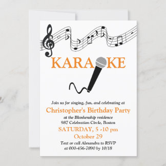 Karaoke Party Musikalisches Schuhmikrofon Orange Einladung