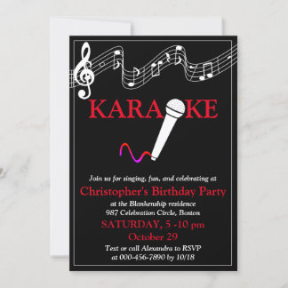 Karaoke Party Musikalisches Schuhmikrofon Rot Weiß Einladung