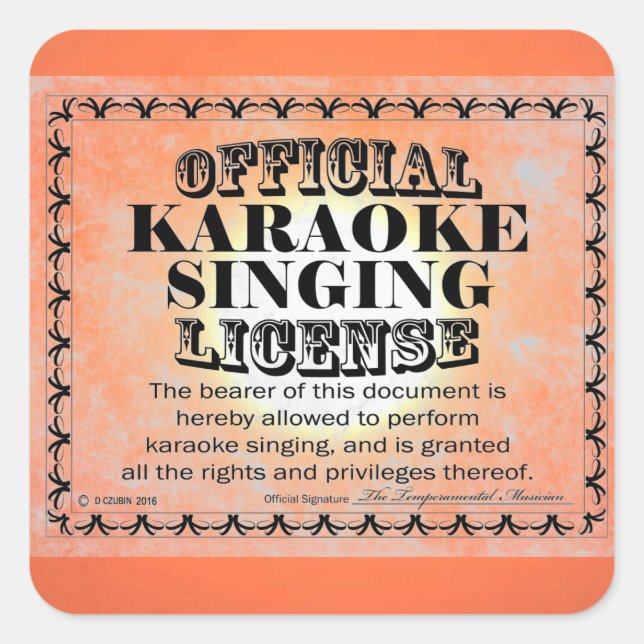 Karaoke Singing License Square Aufkleber (Vorderseite)
