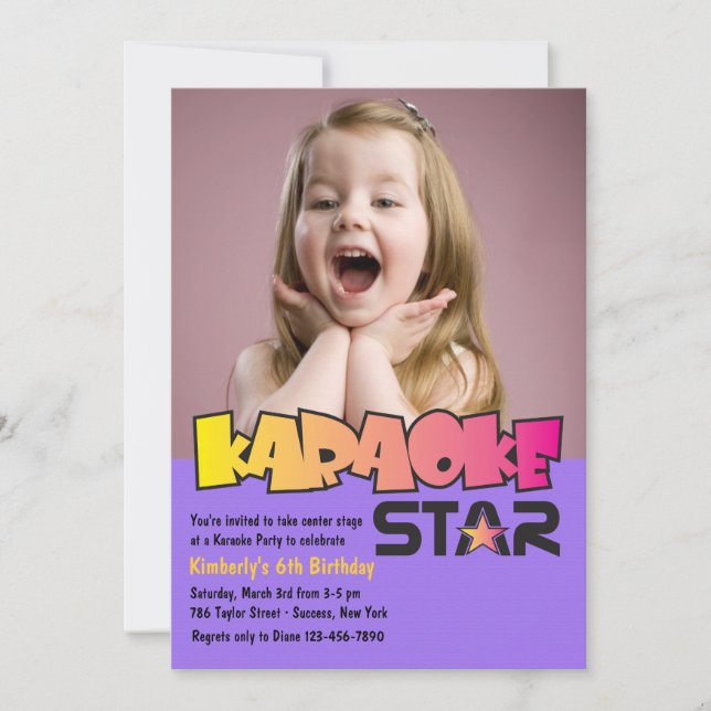 Karaoke Star Photo Anniversaire Fête Invitation (Devant)