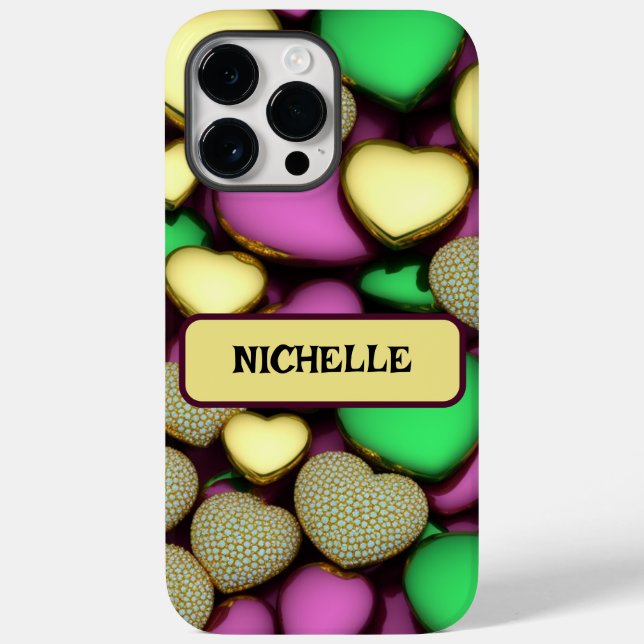 Karat Gold Hearts Case-Mate iPhone 14 Pro Max Hülle (Rückseite)