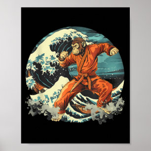 Karate-Affe winkt Affenliebhaber Taekwondo Kampfsp Poster