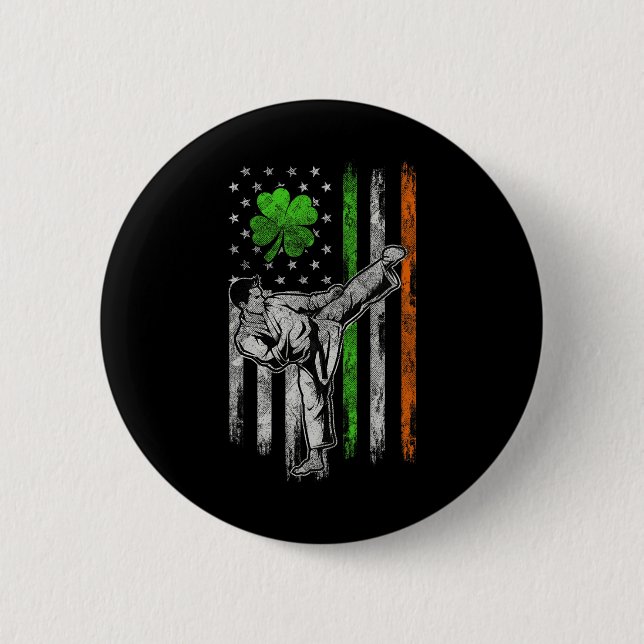 Karate American Irish Flag St Patricks Day Shamroc Button (Vorderseite)