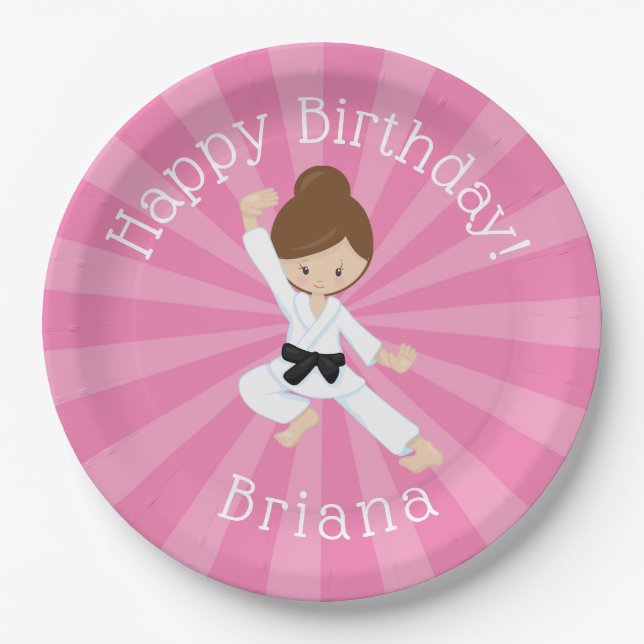 Karate Birthday Party Girl Pink Pappteller (Vorderseite)