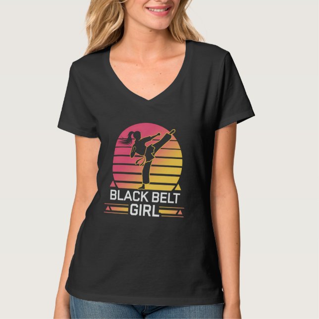 Karate Black Belt Girl Martial Arts Sunset Trainin T-Shirt (Vorderseite)
