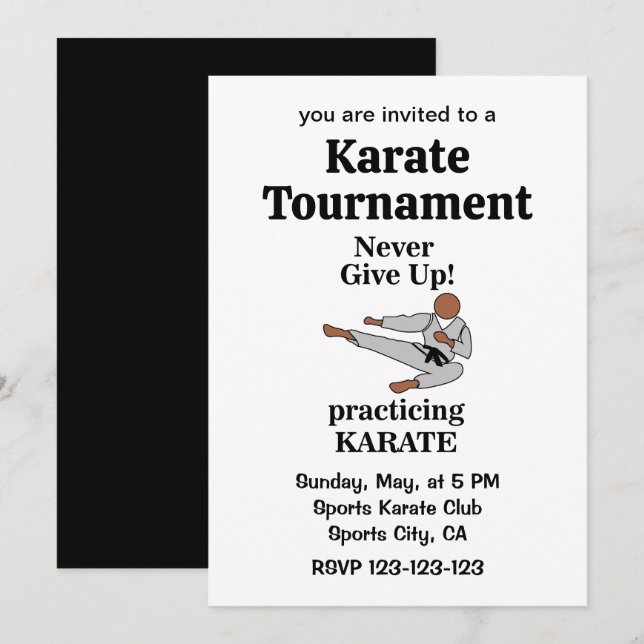 Karate Black Belt Martial Arts Turnament Einladung (Vorne/Hinten)
