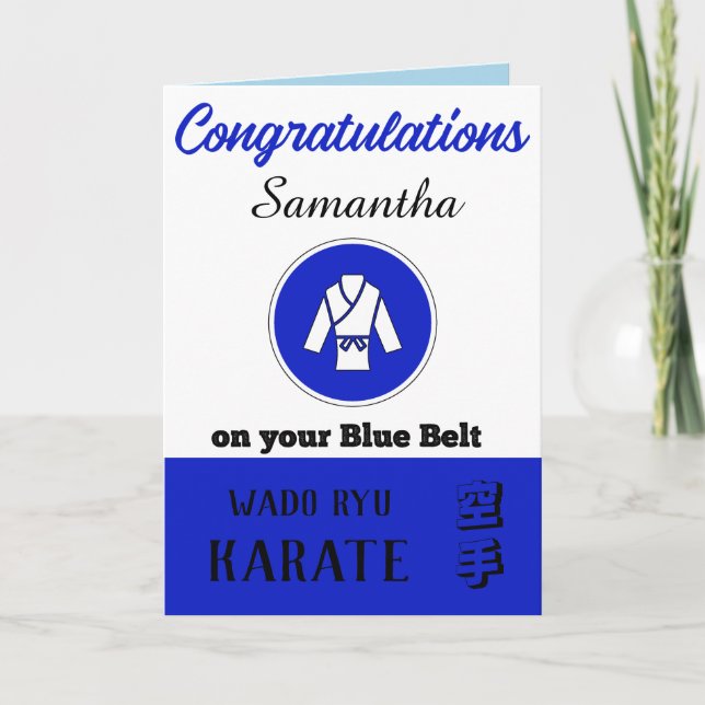 Karate Blue Belt Werbeaktion Glückwunschkarte Dankeskarte (Vorderseite)