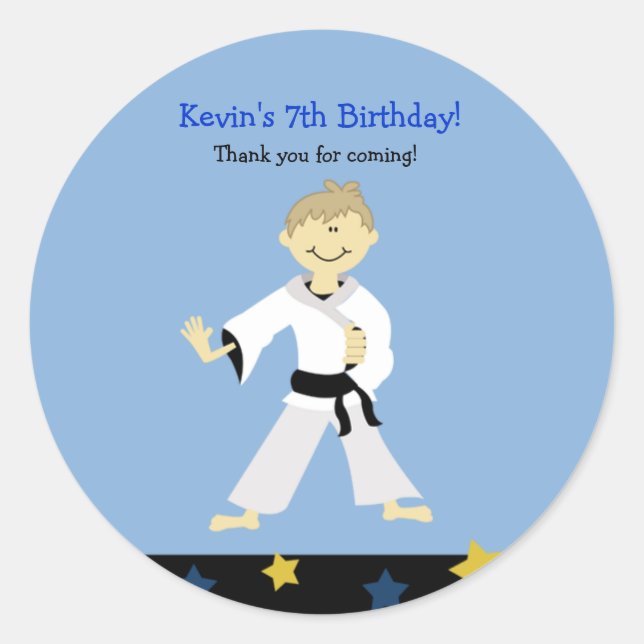 KARATE BOY Black Belt Birthday Gefälligkeitsaufkle Runder Aufkleber (Vorderseite)