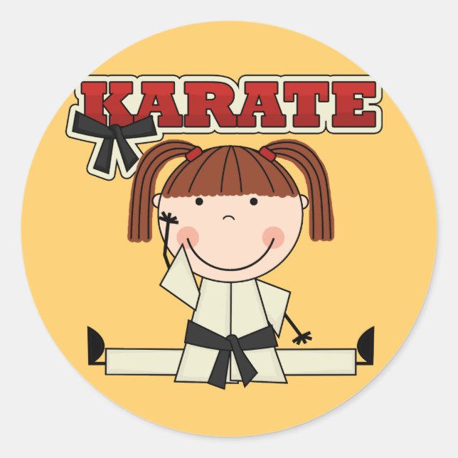 KARATE - Brünette T - Shirt und Geschenke für Mädc Runder Aufkleber (Vorderseite)