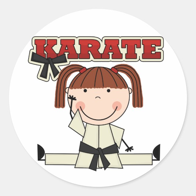 KARATE - Brünette T - Shirt und Geschenke für Mädc Runder Aufkleber (Vorderseite)