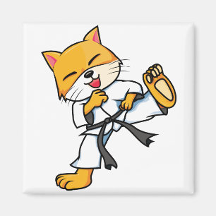 Karate Cat Cartoon Funny Magnet
