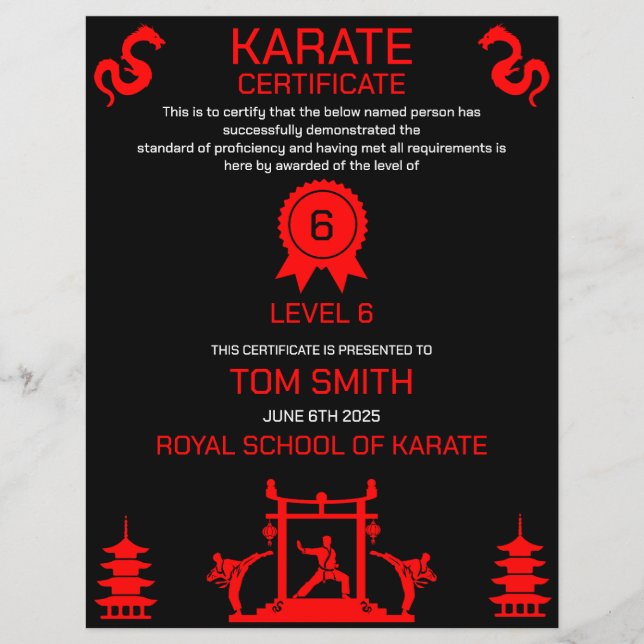 Karate Certificate Award (Vorderseite)
