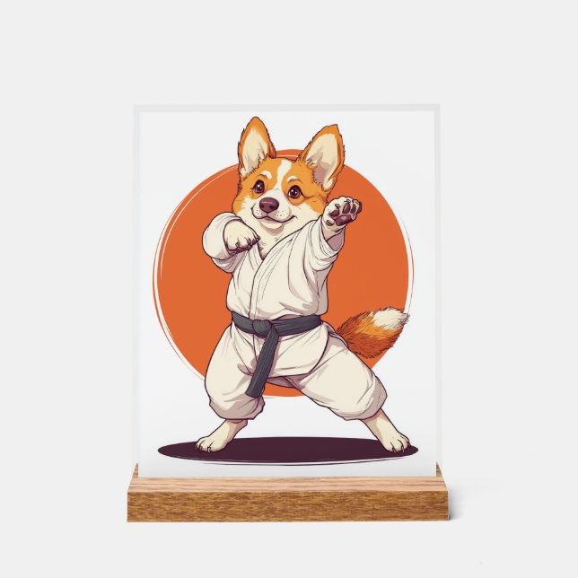 Karate Corgi � Kampfsport Hund Acrylschild (Vorderseite)